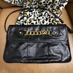 Cynthia Rowley Martha Patent Leather Black Shoulder Bag Clutch Chain